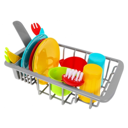 Zlew do mycia naczyń dla dzieci 3+ Kran z wodą + Suszarka + Naczynia Sztućce