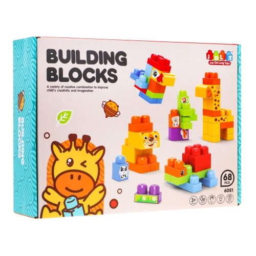 Zestaw klocków konstrukcyjnych dla dzieci 68 el. zwierzątka ZOO + naklejki