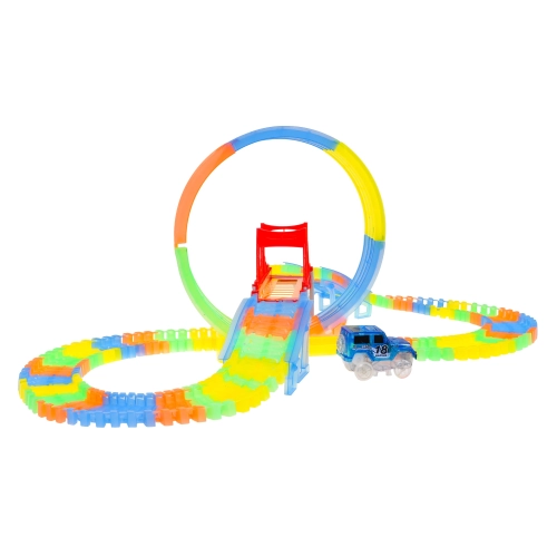 Fluorescencyjny Tor Wyścigowy dla dzieci 3+ Elastyczne części 157 el. + Autko z LED + Pętla 360