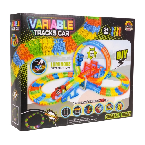 Fluorescencyjny Tor Wyścigowy dla dzieci 3+ Elastyczne części 157 el. + Autko z LED + Pętla 360