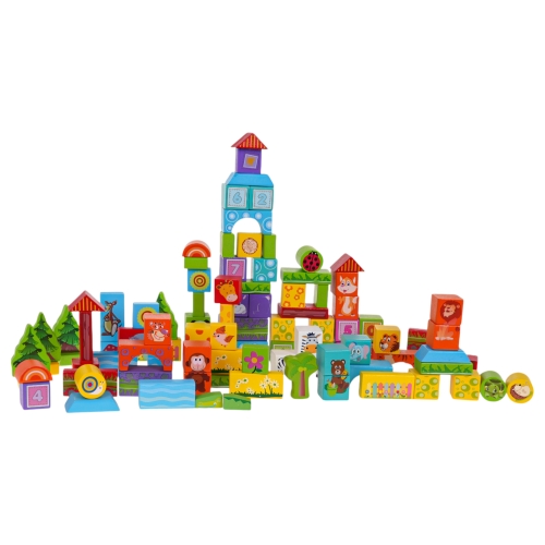 Zestaw Drewnianych Klocków Zwierzątka 100el.