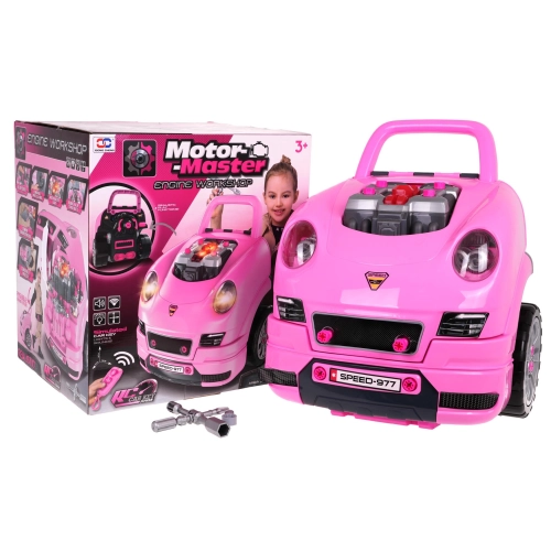 Różowe autko z silnikiem do Naprawy dla dzieci 3+ Narzędzia + Interaktywny kokpit + Pilot Zestaw małego Mechanika