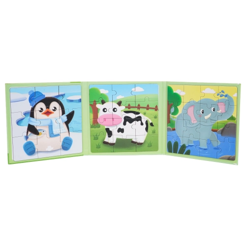 Puzzle magnetyczne zwierzęta – książeczka 3 poziomy trudności
