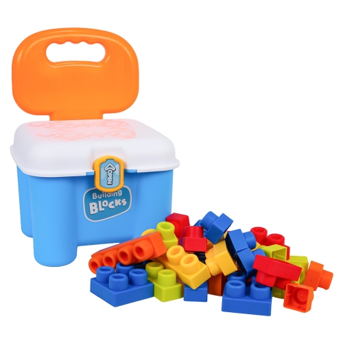 Zestaw Miękkich Klocków + Krzesełko Schowek Niebieskie