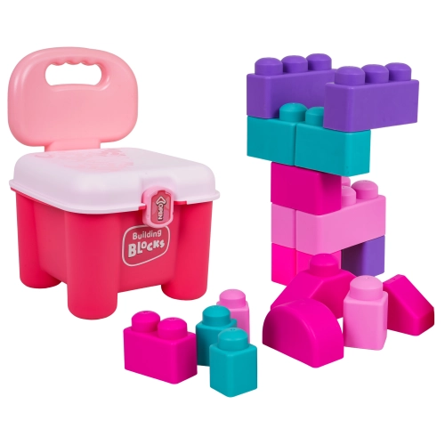 Zestaw Miękkich Klocków + Krzesełko Schowek Różowy