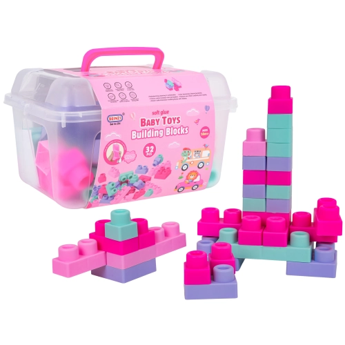 Zestaw Miękkich Klocków 32el. Różowe + Walizka