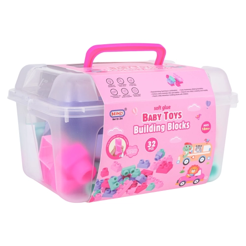 Zestaw Miękkich Klocków 32el. Różowe + Walizka