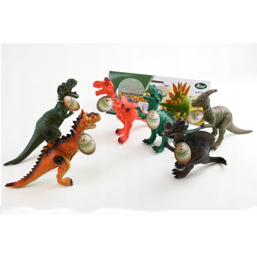 Zestaw 6 Dużych Gumowych dinozaurów z piszczałką 3414