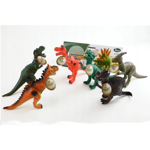Zestaw 6 Dużych Gumowych dinozaurów z piszczałką 3414
