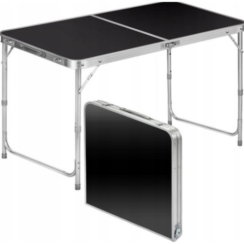 Stół Turystyczny Składany Regulowany Aluminiowy Kempingowy  Czarny 120x60cm