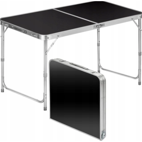 Stół Turystyczny Składany Regulowany Aluminiowy Kempingowy  Czarny 120x60cm