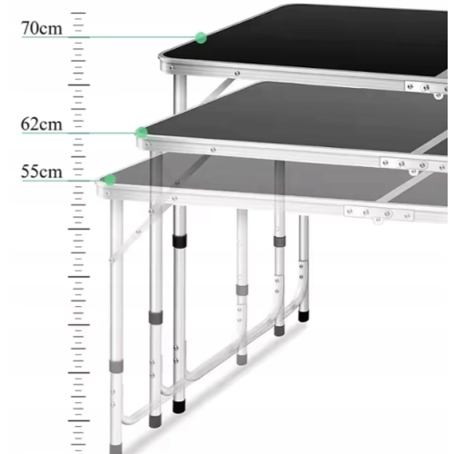 Stół Turystyczny Składany Regulowany Aluminiowy Kempingowy  Czarny 120x60cm