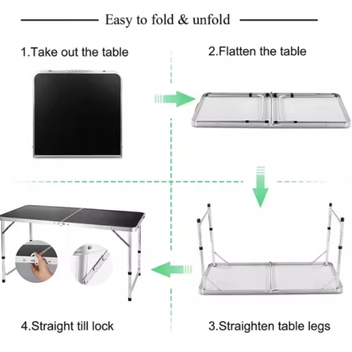 Stół Turystyczny Składany Regulowany Aluminiowy Kempingowy  Czarny 120x60cm